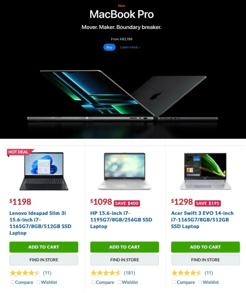 New MacBook Pro from A$3,199 above Lenovo, HP and Acer laptops priced around $1,100 to $1,300