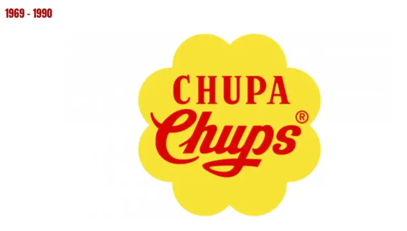 Dalí's 1969 Chupa Chups logo: red lettering inside a yellow daisy flower shape