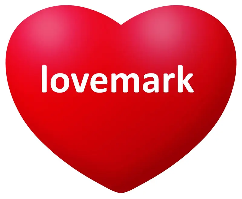 Red heart with the word 'lovemark' in white