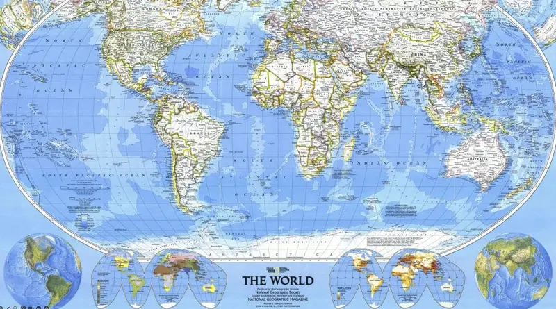 National Geographic world map in the familiar north-up layout